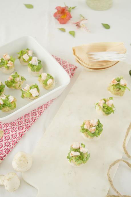 Champiñones con langostinos y cocktail de aguacate, a pedir de boca