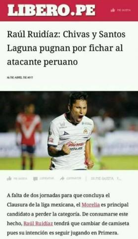 Delantero peruano Ruidíaz a Chivas?
