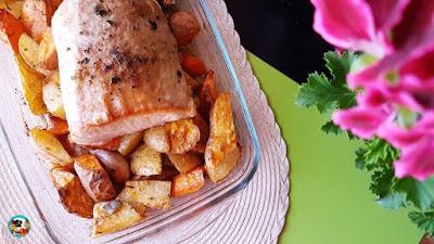 Lomo asado con tubérculos