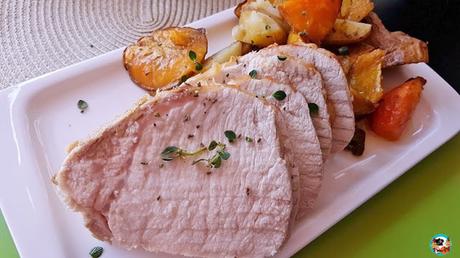 Lomo asado con tubérculos