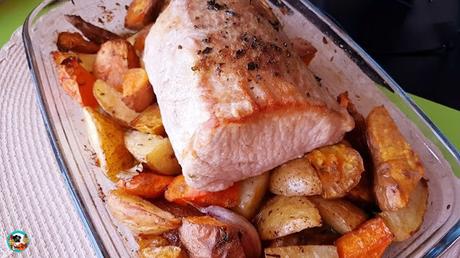 Lomo asado con tubérculos