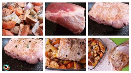 Lomo asado con tubérculos