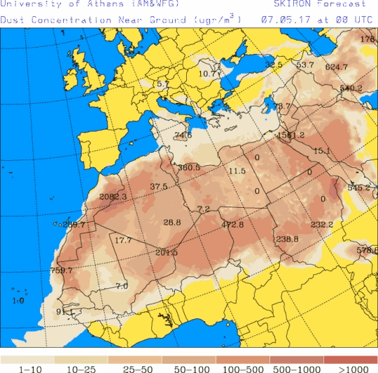 España: Polvo africano (Pronóstico para 7-mayo-2017)