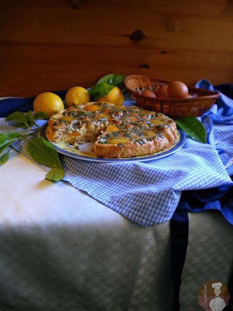 Pastel de melocotón con pipas de calabaza