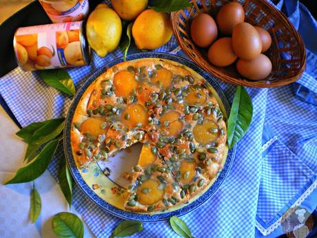 Pastel de melocotón con pipas de calabaza