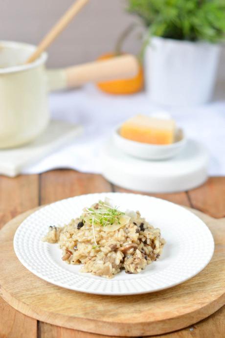 Risotto de setas al PX  con cebolla negra