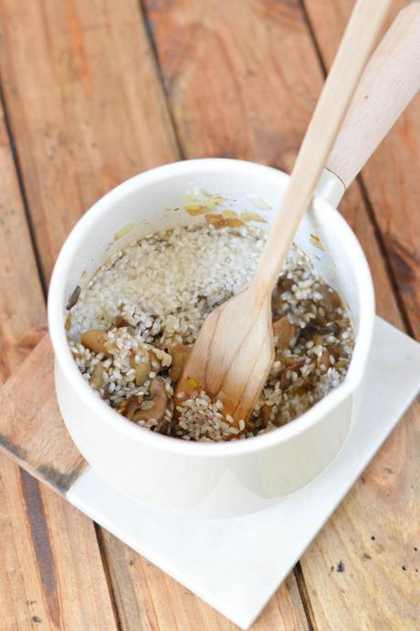 Risotto de setas al PX  con cebolla negra