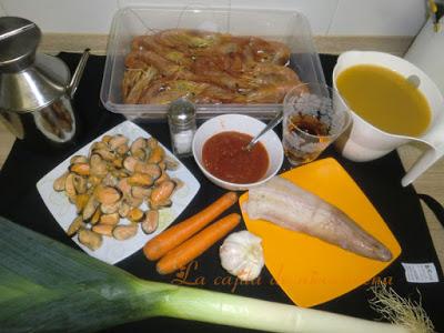 Crema de marisco con gambones