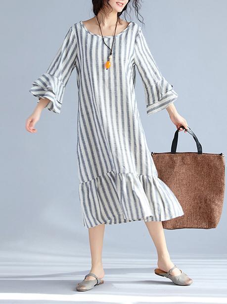 New Chic, cambio de armario Vintage Women Stripe 3/4 Sleeve Spring Long Maxi Dresses