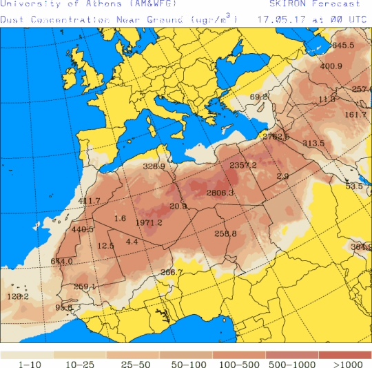 España: Polvo africano (Pronóstico para 17-mayo-2017)