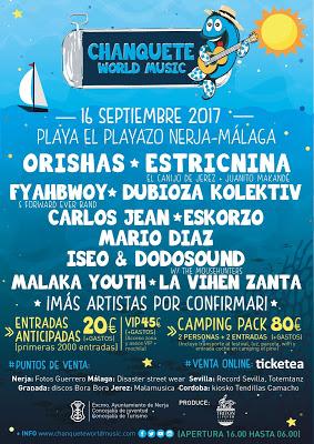 Chanquete World Music 2017: Orishas, Estricnina, Fyahbwoy, Dubioza kolektiv, Carlos Jean,  Eskorzo...