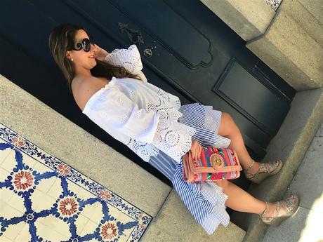 Blue skirt with stripes