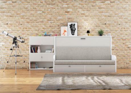 Cama abatible con sofá, nido, escritorio y armario