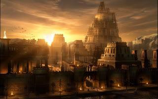 Puesta de sol y skyline de Babilonia.