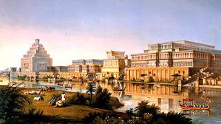 La muy noble y leal villa de Babilonia, vista desde la orilla derecha del Éufrates.