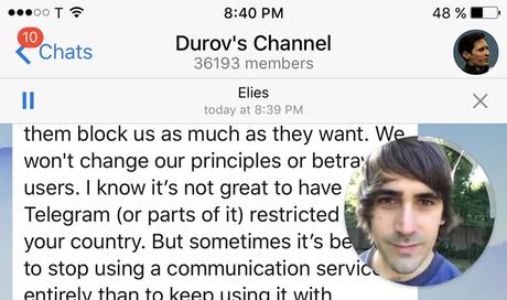 Telegram estrena vídeomensajes circulares