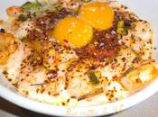 Huevos plato gambones ajetes