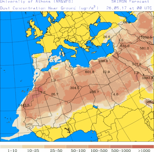 España: Polvo africano (Pronóstico para 26-mayo-2017)