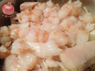 Lasaña de merluza y gambones