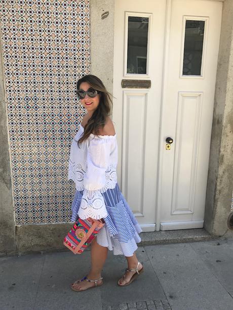 Stripes asymmetric skirt