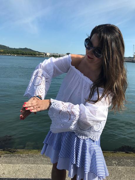 Stripes asymmetric skirt