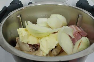 Espaguetis a la carbonara de soja con champiñones en Thermomix