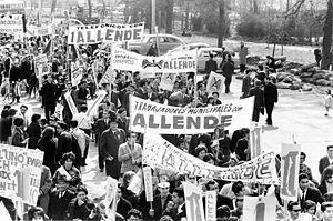 Marchers for Salvador Allende. A crowd of peop... Marchers for Salvador Allende. A crowd of peop...