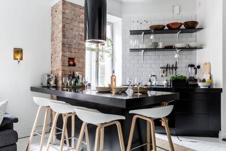 diseño escandinavo cocinas pequeñas cocinas nórdicas cocinas negras cocinas abiertas Campana extractora redonda blog decoración nórdica 