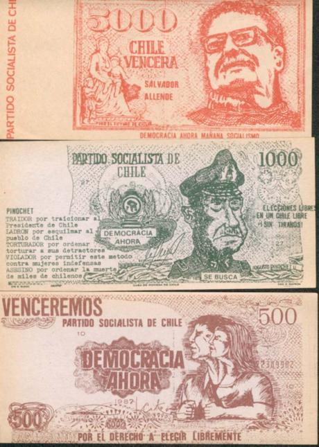Resultado de imagen para la imitación de los billetes de 500, 1000 y 5000 mil pesos, con un mensaje anti dictatorial al reverso,