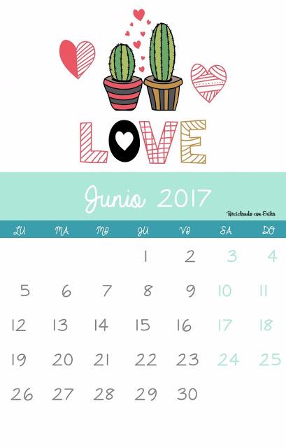 Calendario de Junio con Cactus , gratis