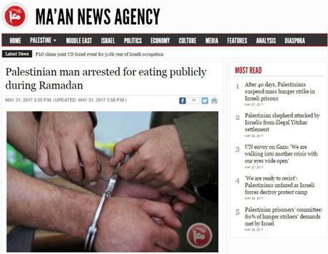 El ente palestino arresta a un hombre … por comer en Ramadan.