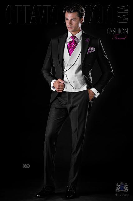 Traje de novio semilevita negro con vivos de raso