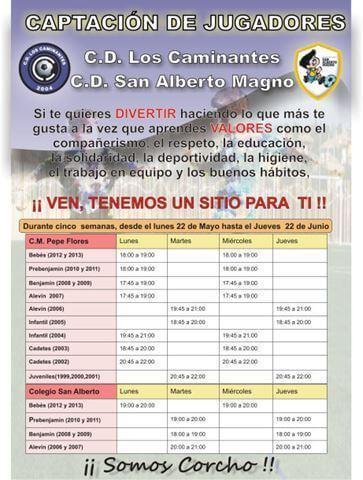 Captación y entrenamientos para todas la categorías del C.D. Los Caminantes