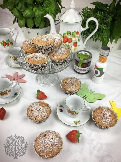 Muffins de fresas con aceite de oliva virgen extra y corazón de Oleocao