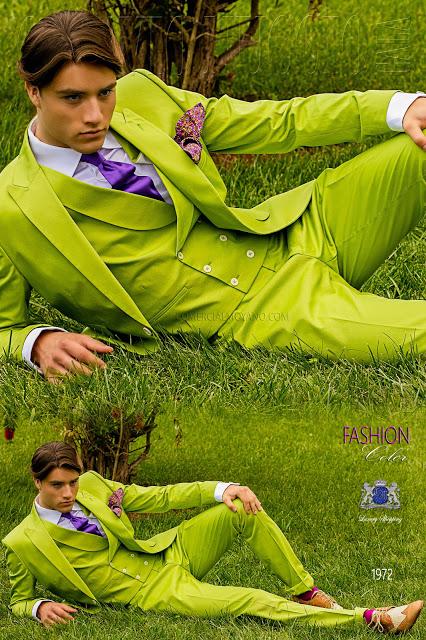 Traje de novio italiano a medida verde de algodón
