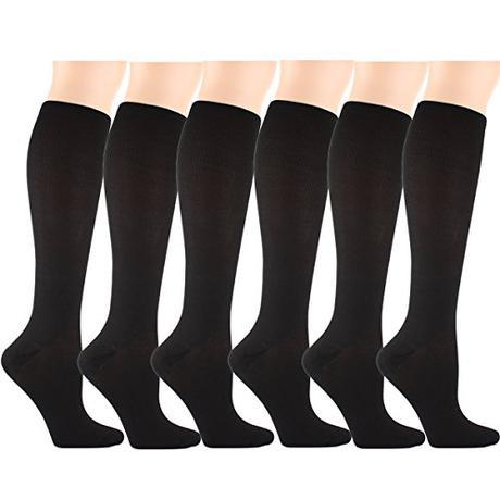 6 Pares Rodilla Alta Calcetines de Compresión - para Hombres y Mujeres (15-20mmHg) Diseño Cómodo Ideales para El Uso Diario, Correr, Embarazo, Vuelos y Viajes de (Negro, L/XL)