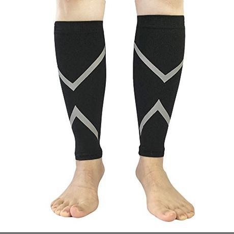 1 par Calentadores de Pantorrilla de Compresión de Pierna Compression Calf Sleeves con Reflejos Grises para Running Entrenamientos Correr Caminar Ciclismo Baloncesto Béisbol - L