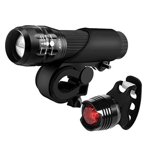 HiHiLL Luces para Bicicletas, Linterna Delantera y Luz Trasera para Bicicleta, Zoom Ajustable, 3 Modos de Luz, Impermeable Bike Light Set (LT-BL1, Negro)