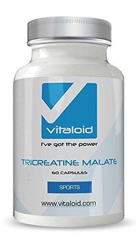 Tri-Creatina Malato Vitaloid - 60 Comprimidos - Suplemento deportivo Tri-creatina diseñado para aumentar el tamaño y la fuerza muscular, mejorar la resistencia, mejorar el rendimiento deportivo y recuperar del esfuerzo más rápido. La Tricreatina te proporciona fuerza y resistencia máxima. Pastillas de Tri-Creatina perfectas para cualquier persona que desee obtener los máximos beneficios que proporciona la tricreatina durante el entrenamiento