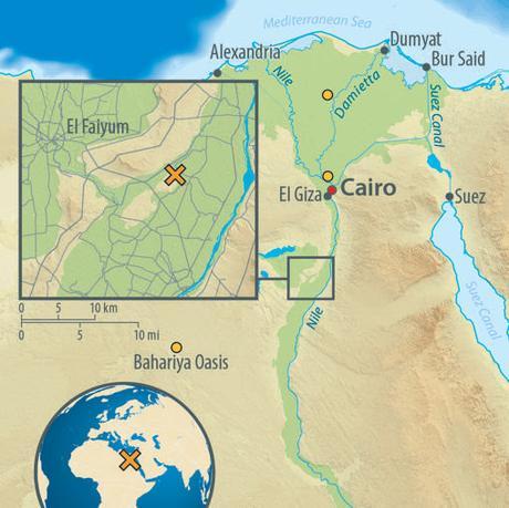 Posición del yacimiento de Abusir el-Meleq. En naranja, origen del material genético de las poblaciones modernas. 