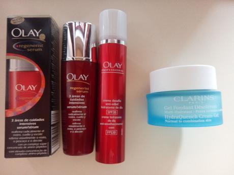 Serum regenerist Olay, crema olay profesional spf 30, crema esencial desalterante clarins oil free,