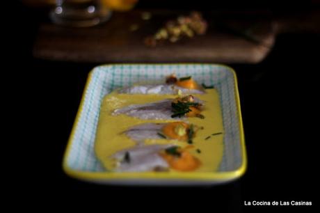 Tiradito de Lubina sobre Crema de Ají Amarillo