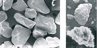 Fotografías de microscopio electrónico de tres diferentes partículas de polvo