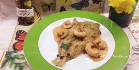 Gallo con langostinos en salsa marinera