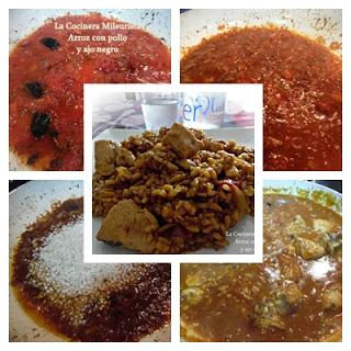 Arroz con pollo y ajo negro