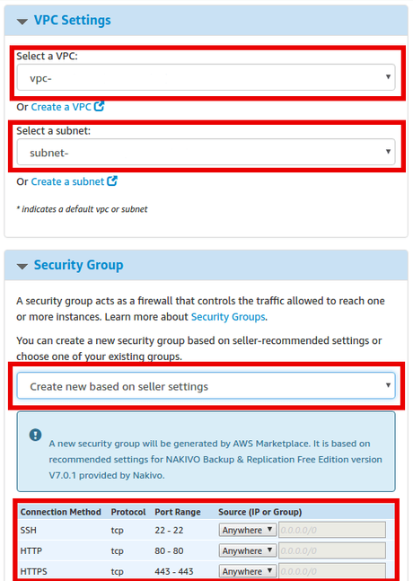 AMI Nakivo network setting AWS DBigCLoud