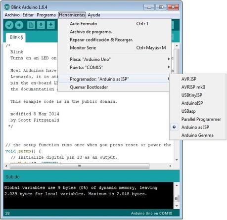 Programación de un Arduino UNO a través de ICSP