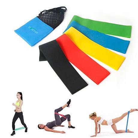 5 Bandas de Resistencia Premium - Perfecto Bandas Elasticas para la Yoga, Pilates o rehabilitación de lesiones Látex natural Apto para Hombres y Mujeres -Uvistar (Bandas)