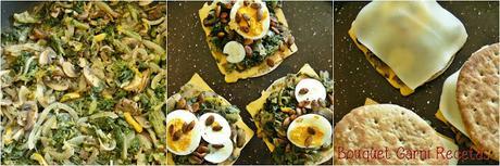 Sándwich gratinado de acelga, hongos y huevo