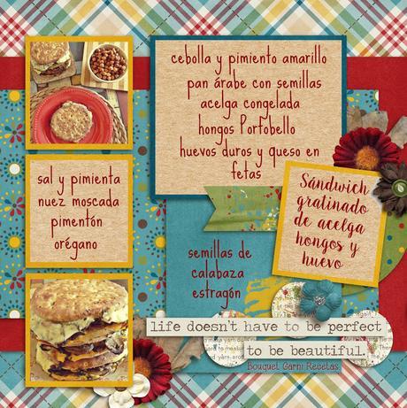 Sándwich gratinado de acelga, hongos y huevo